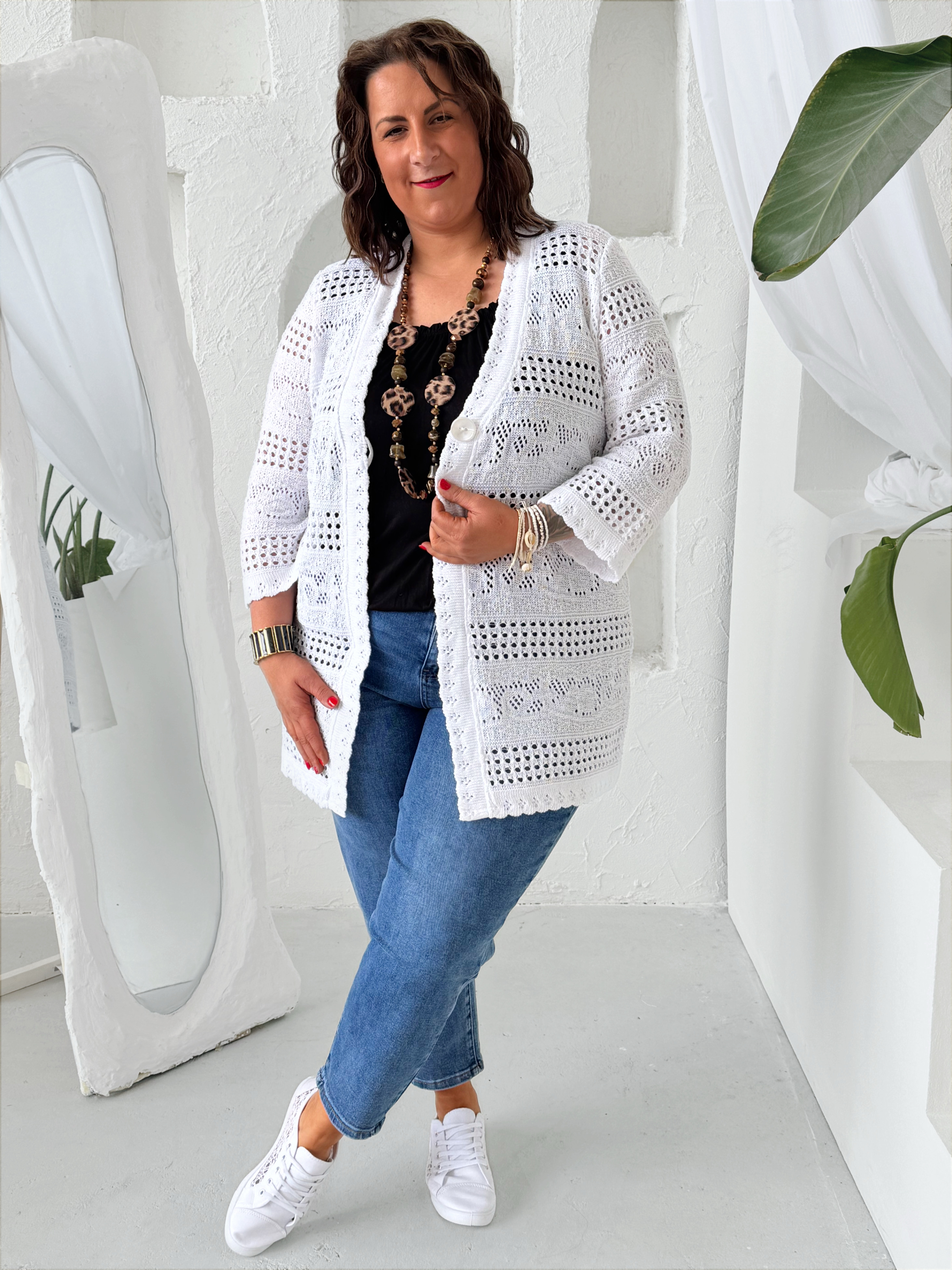 Krajkový cardigan do 3XL velikosti 
