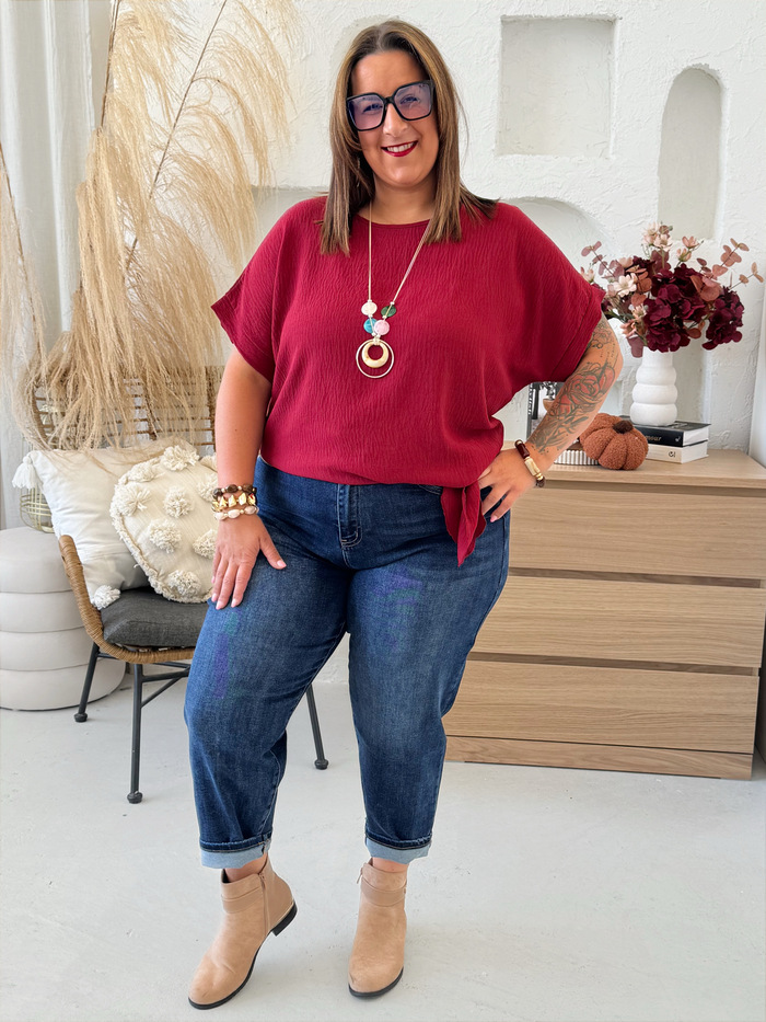 Halenka Julia se zavazováním vínová do 3XL