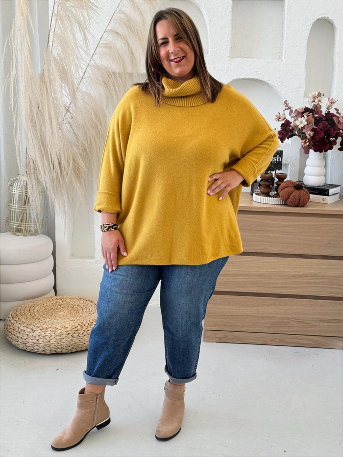 Oversize rolák Amelia do 4XL hořčicový