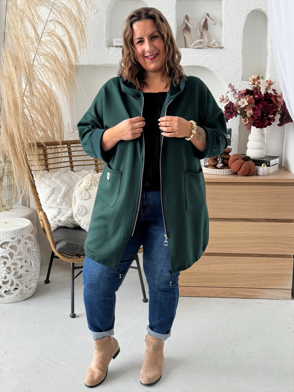 Máslová mikina na zip do 3XL - smaragdová