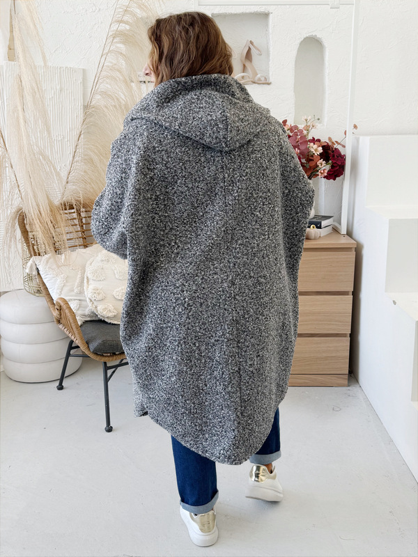 Kabát Wool s pletnými rukávy do 4XL pepř a sůl