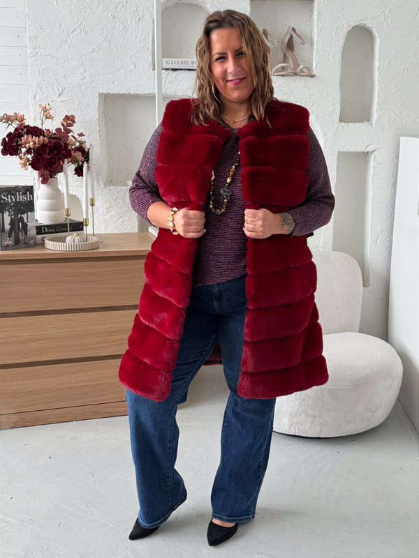 Kožešinová vesta do 4XL vínová