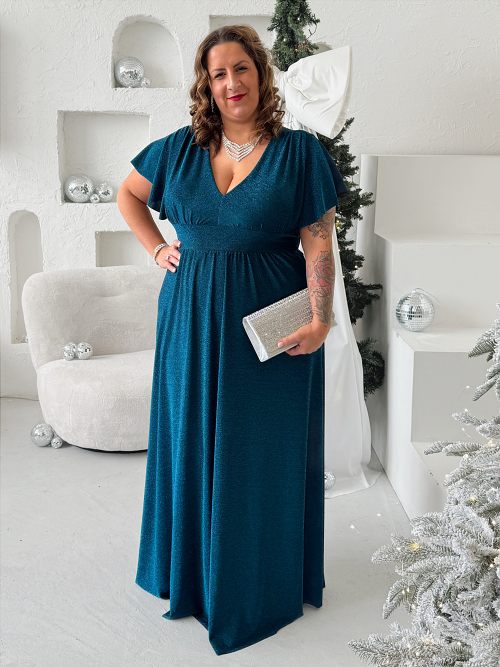 Plesové šaty Sparkle do 4XL petrolej