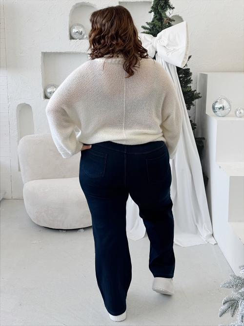 Elastické rovné džegíny Colory do 5XL - tmavě modrý denim 