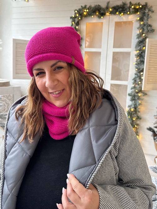 Komplet Rose čepice a nákrčník - FUCHSIOVÁ