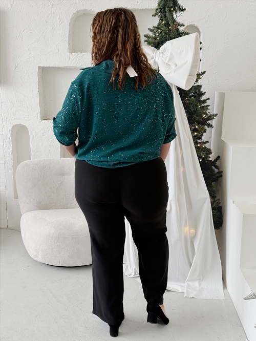 Elegantní vyteplené široké legíny do 6XL - černé