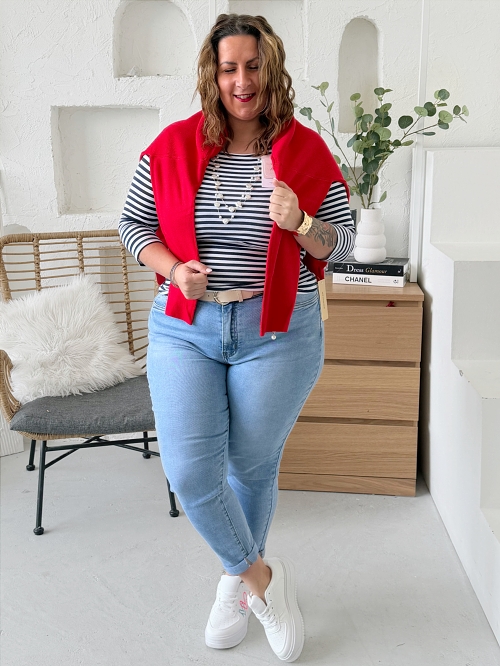 Bavlněné tričko s 3/4 rukávem do 3XL proužek