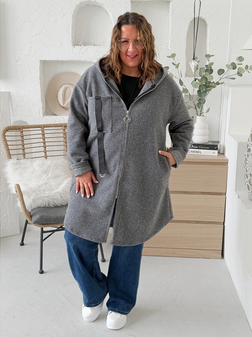 Vlněný kabat Loose do 4XL šedý