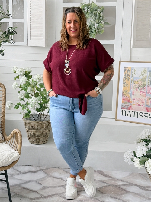 Halenka Julia se zavazováním tmavá bordó do 3XL