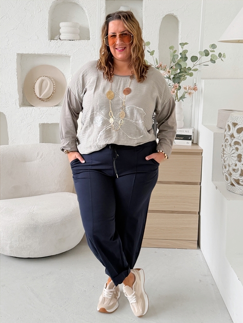 Barelové teplákové kalhoty Lora do 3XL - tmavě modré