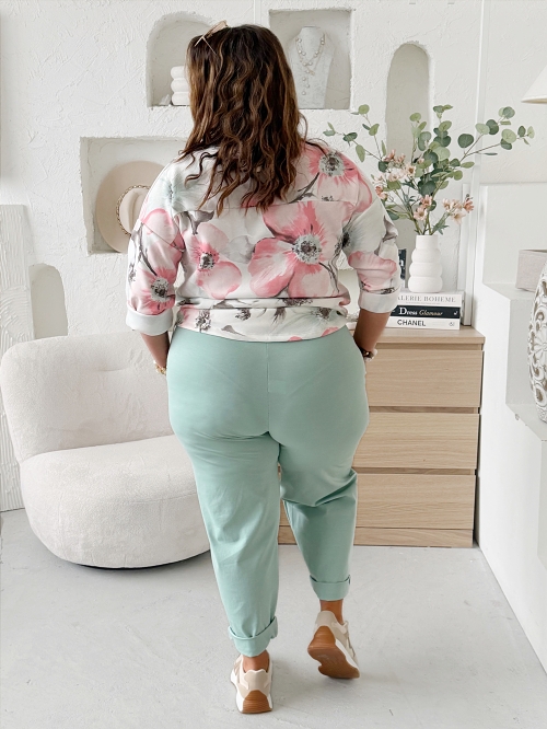 Barelové teplákové kalhoty Lora do 3XL - mintové