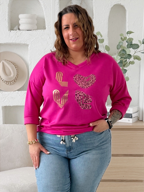 Máslová mikina Love do 3XL fuchsiová