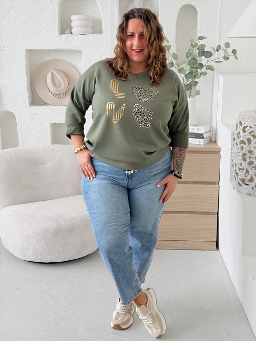 Máslová mikina Love do 3XL khaki
