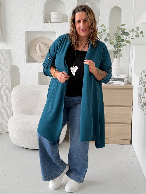 Lehounký cardigan z nemačkavého materiálu do 4XL petrolejový