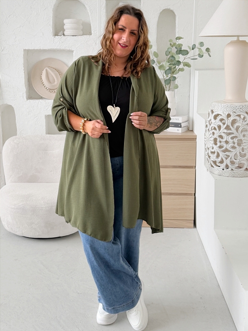 Lehounký cardigan z nemačkavého materiálu do 4XL khaki