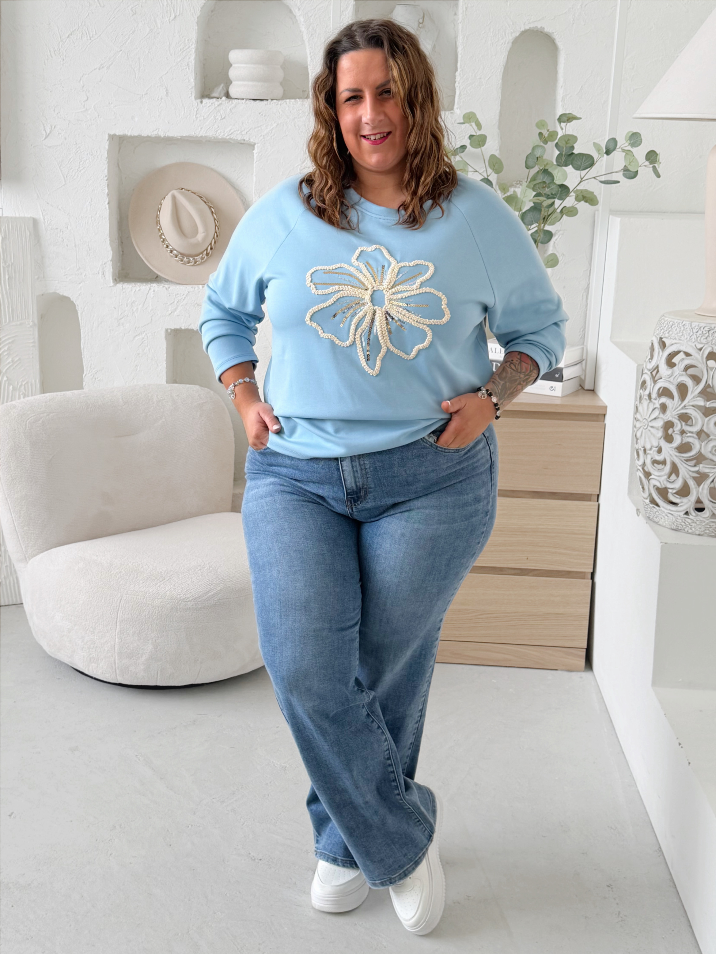 Máslová mikina Woman Flower do 3XL modrá