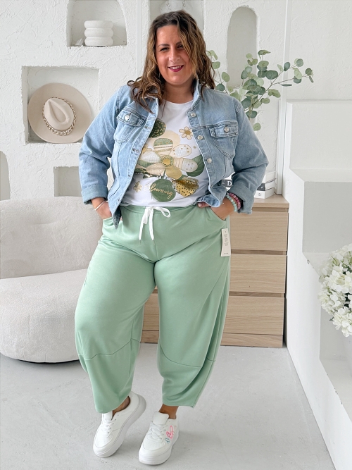 Máslové barelové kalhoty Jefry do 4XL - hráškově zelená