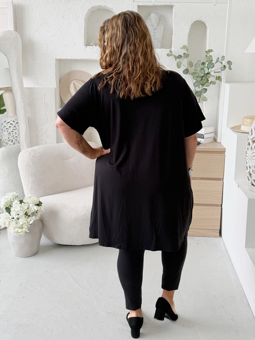 Tunikové šaty Viola zip krátký ruk. do 4XL - černé