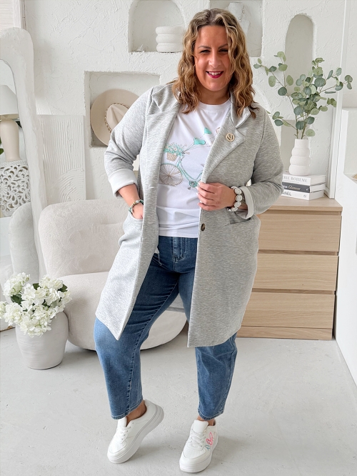 Delší máslové sáčko Gloria do 3XL - melír šedé