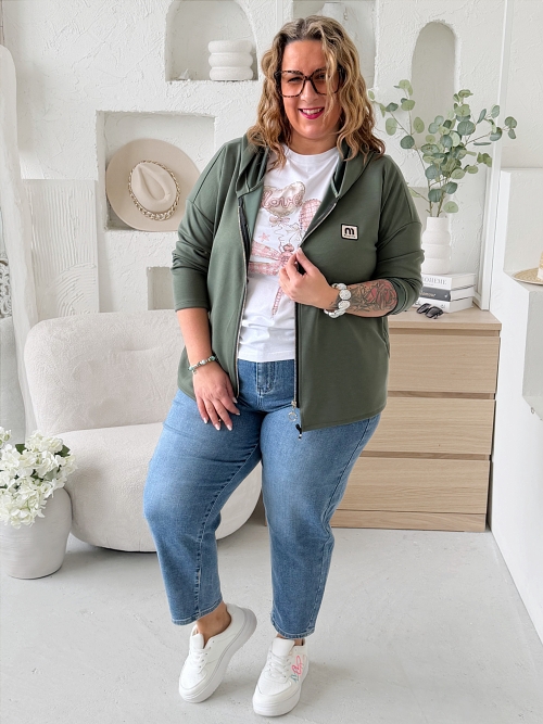 Máslová mikina na zip Jefry do 3XL - khaki
