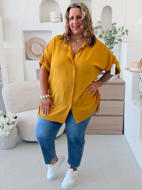 Košile s vázáním Donna do 5XL - hořčicová