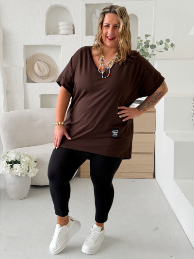 Bavlněné tričko do V Symbol do 4XL - čokoládové