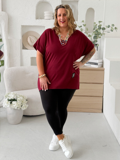 Bavlněné tričko do V Symbol do 4XL - vínové