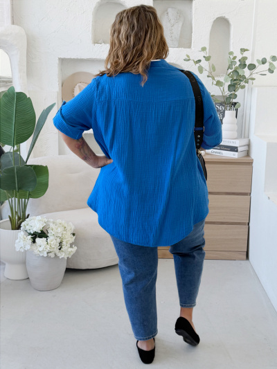 Mušelínová košile do 4XL - královsky modrá