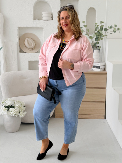 Lehká manšestrová bunda do 3XL - pudrová