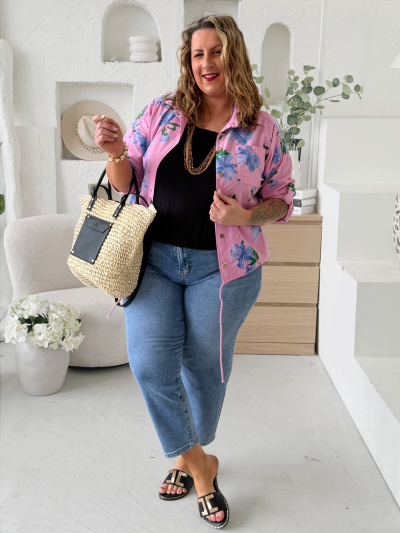 Lehká manšestrová bunda Flower do 3XL - fuchsiová