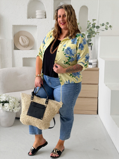 Lehká manšestrová bunda Flower do 3XL - žlutá