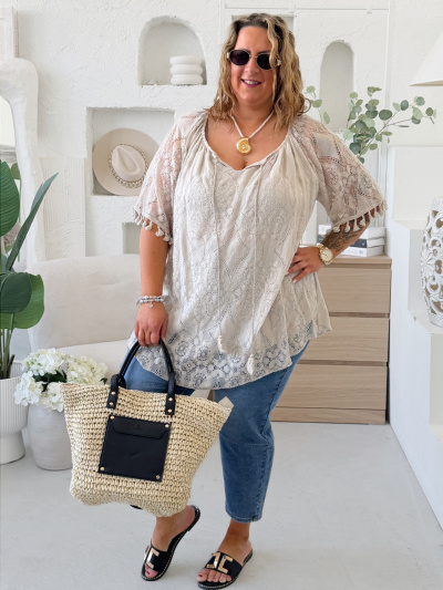 Krajková tunika Mendy do 4XL - béžová