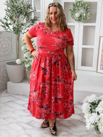 Květované maxi šaty Lora do 4XL - lososové