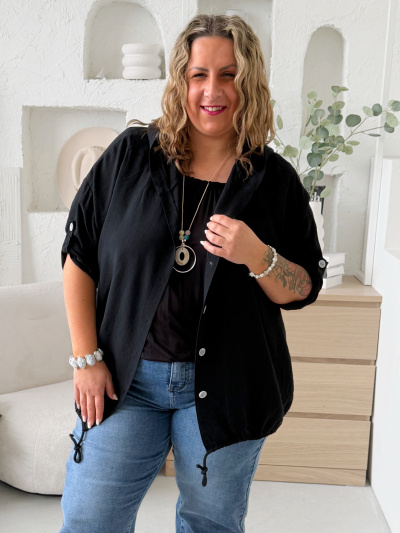 Lehoučká bunda na knoflíky s kapucí do 4XL černá