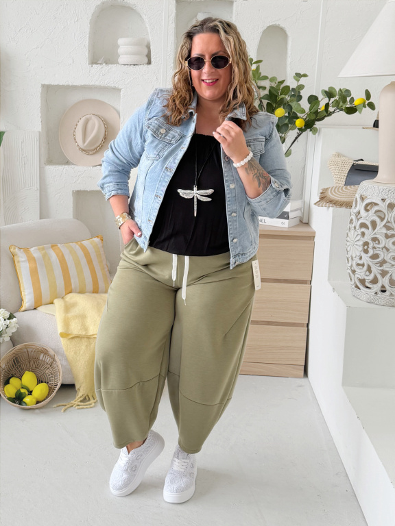 Máslové barelové kalhoty Jefry do 4XL - khaki