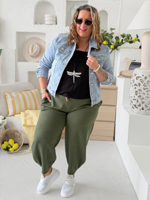 Volnočasové kalhoty máslové Erin do 3XL - khaki