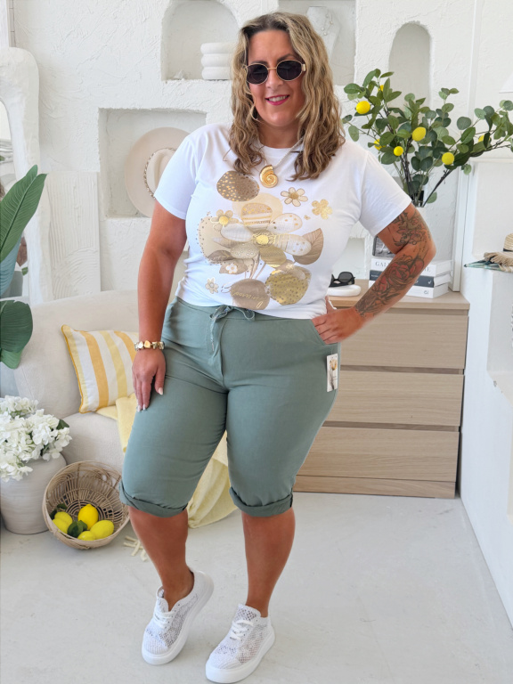 Větší superstrečové capri kalhoty Florida - khaki