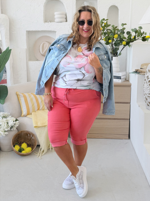 Větší superstrečové capri kalhoty Florida - lososové