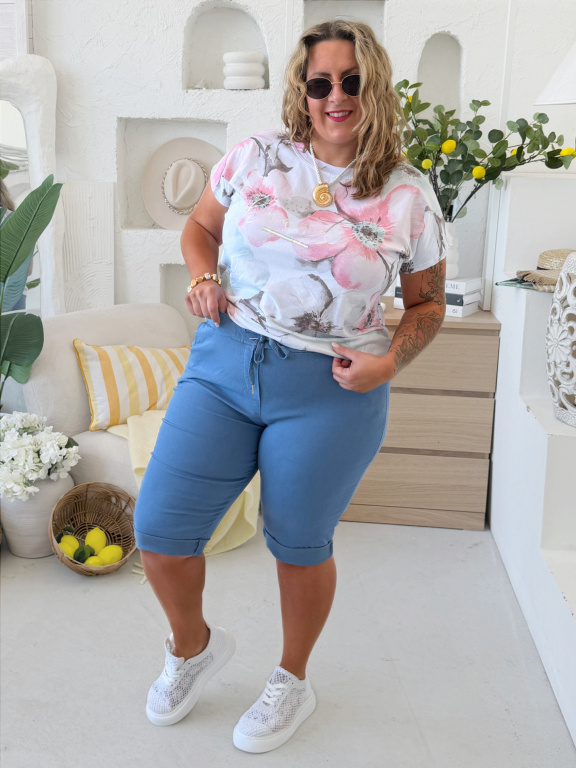 Větší superstrečové capri kalhoty Florida - denim modrá