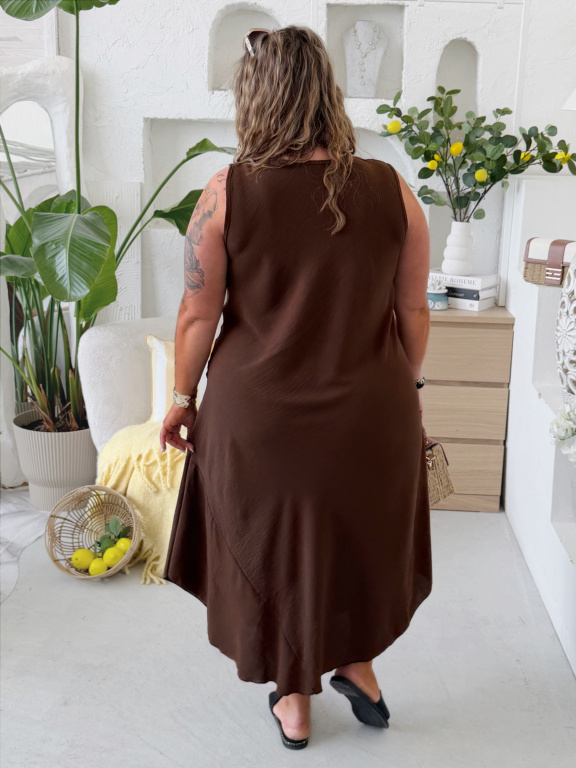 Šaty Mykonos nemačkavé + náhrdelník ZDARMA do 3XL čokoláda
