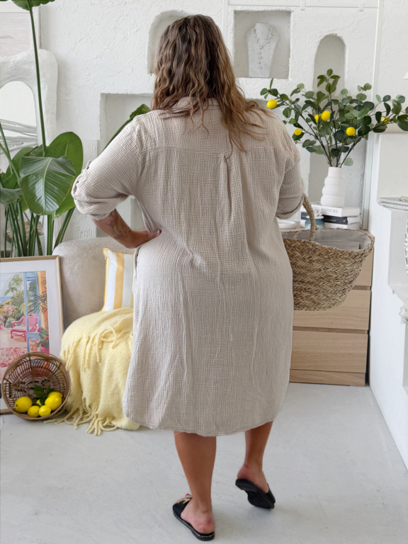 Mušelínové košilové šaty Selma do 4 XL - béžové