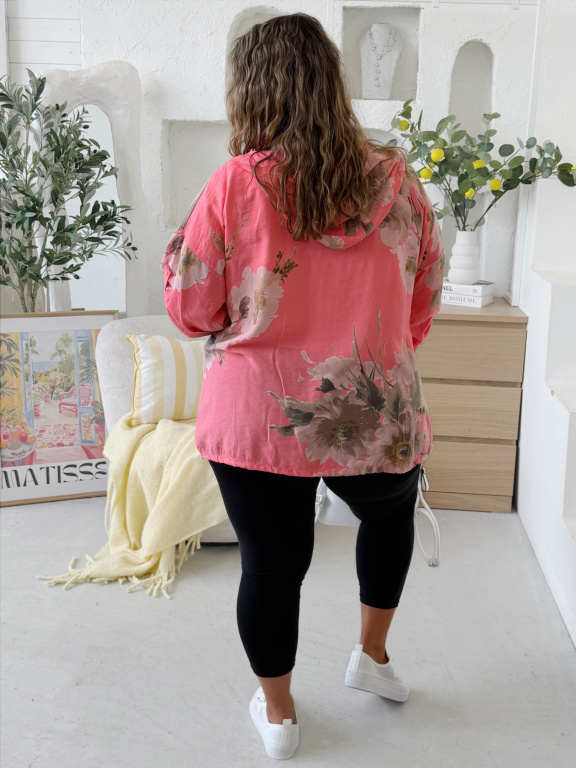Lehoučká bunda Flower do 4XL - losos