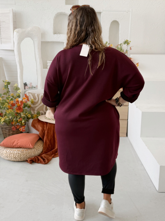 Máselkové šaty Flower do 4XL - vínové