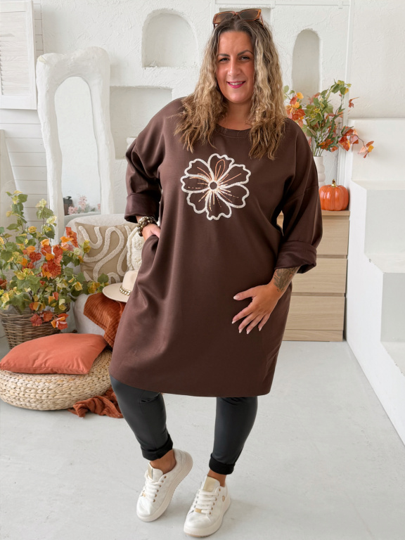 Máselkové šaty Flower do 4XL - čokoládové