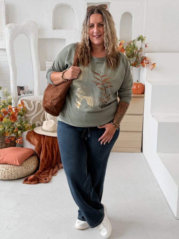 Máselková mikina s potiskem Flora do 4XL - khaki