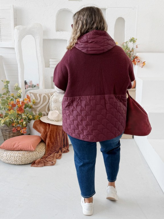 Prošívaná vesta s pleteninou Gina do 3XL - vínová