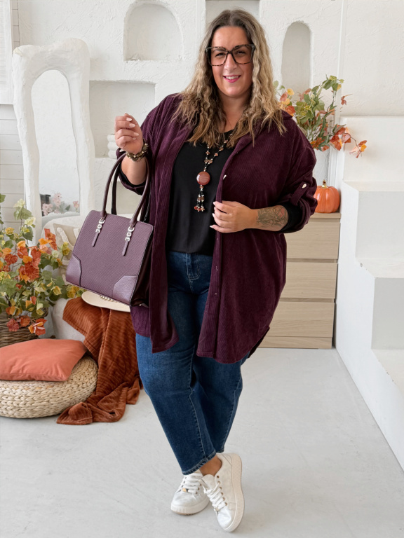 Svrchní manšestrová košile Palm do 4XL - fialová