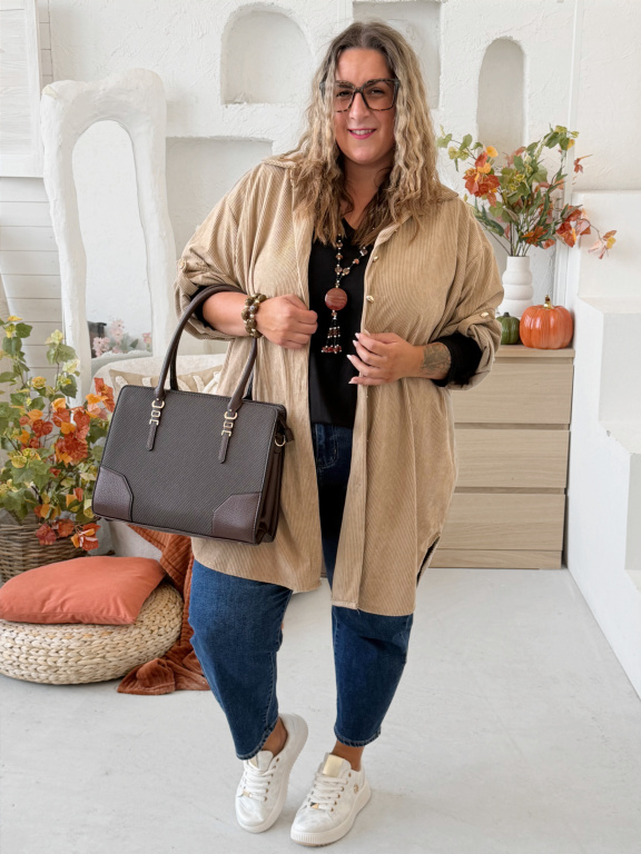 Svrchní manšestrová košile Palm do 4XL - béžová