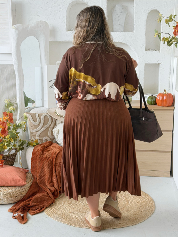 Plisovaná úpletová sukně Mila do 3XL - skořicová