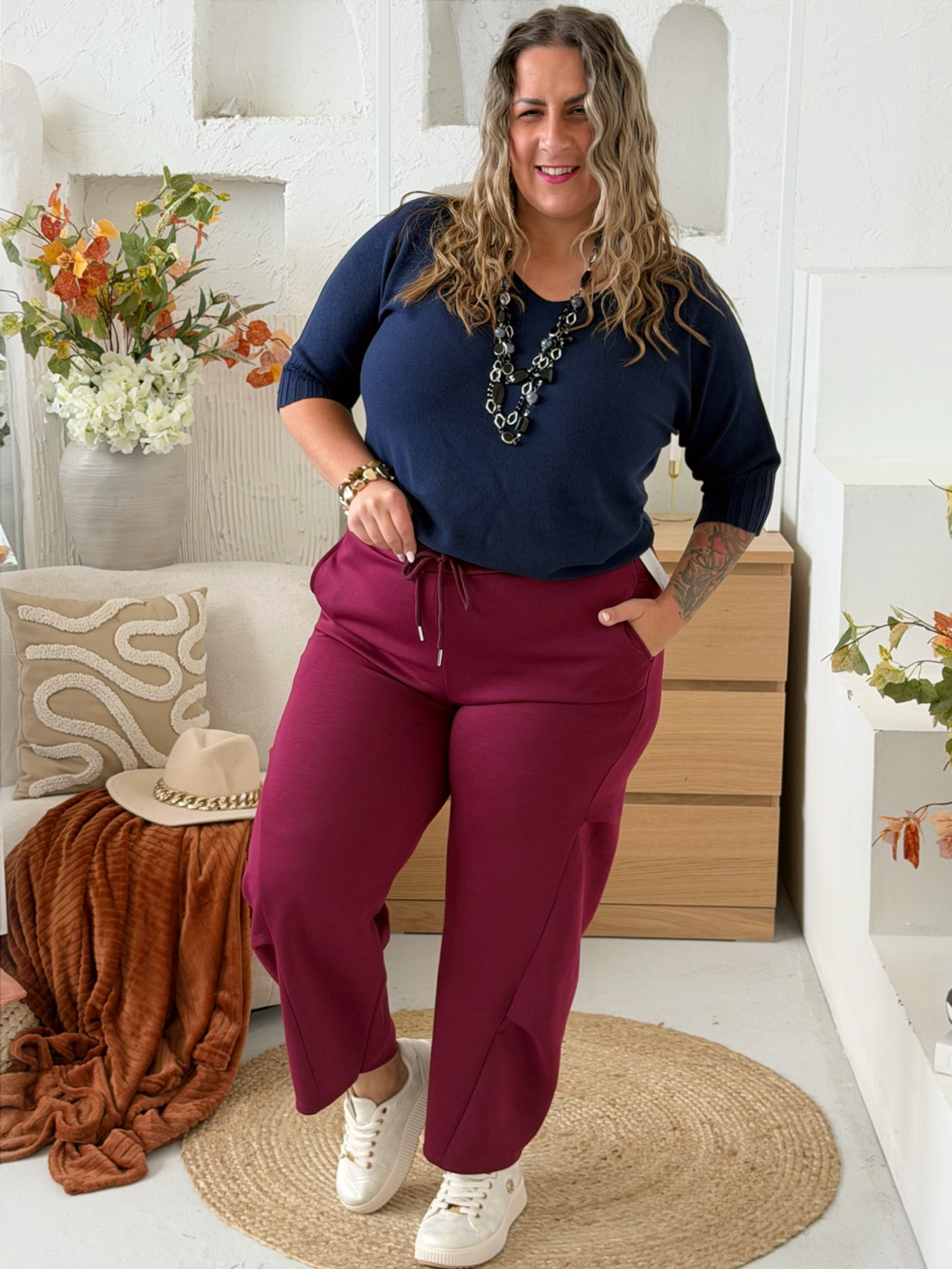 Máselkové kalhoty Jasmin do 3XL - vínové